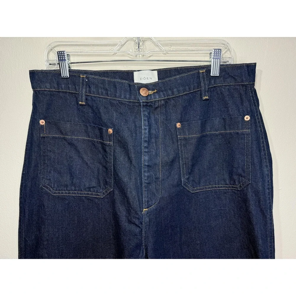 Doen Newport Jeans Womens 33 Blue Rinse Wash High Rise‎ Wide Leg Cotton